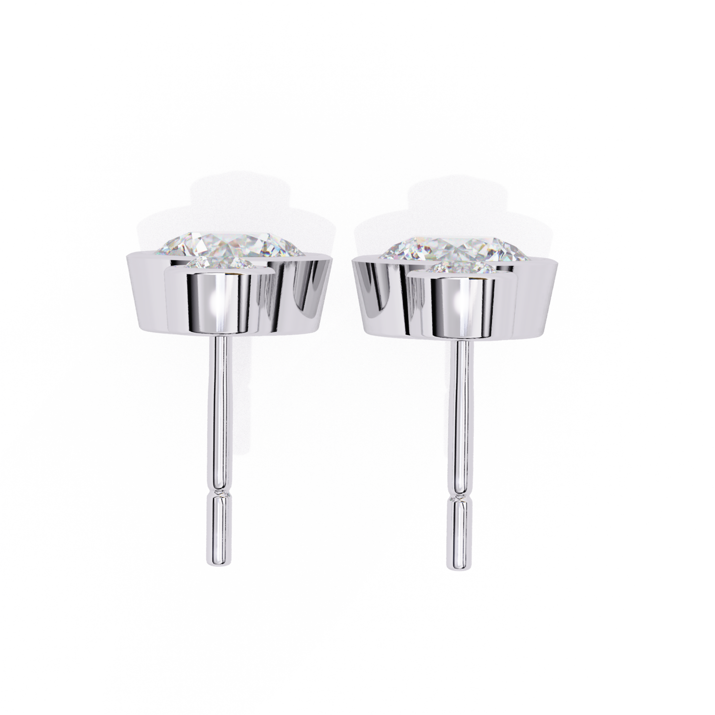 Refined white gold diamond stud earrings with round-cut diamonds, designed for a sleek and polished finish, perfect for everyday elegance.