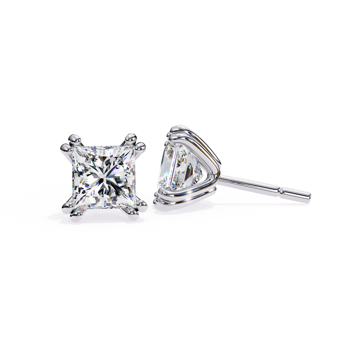 White gold diamond stud earrings with prong setting