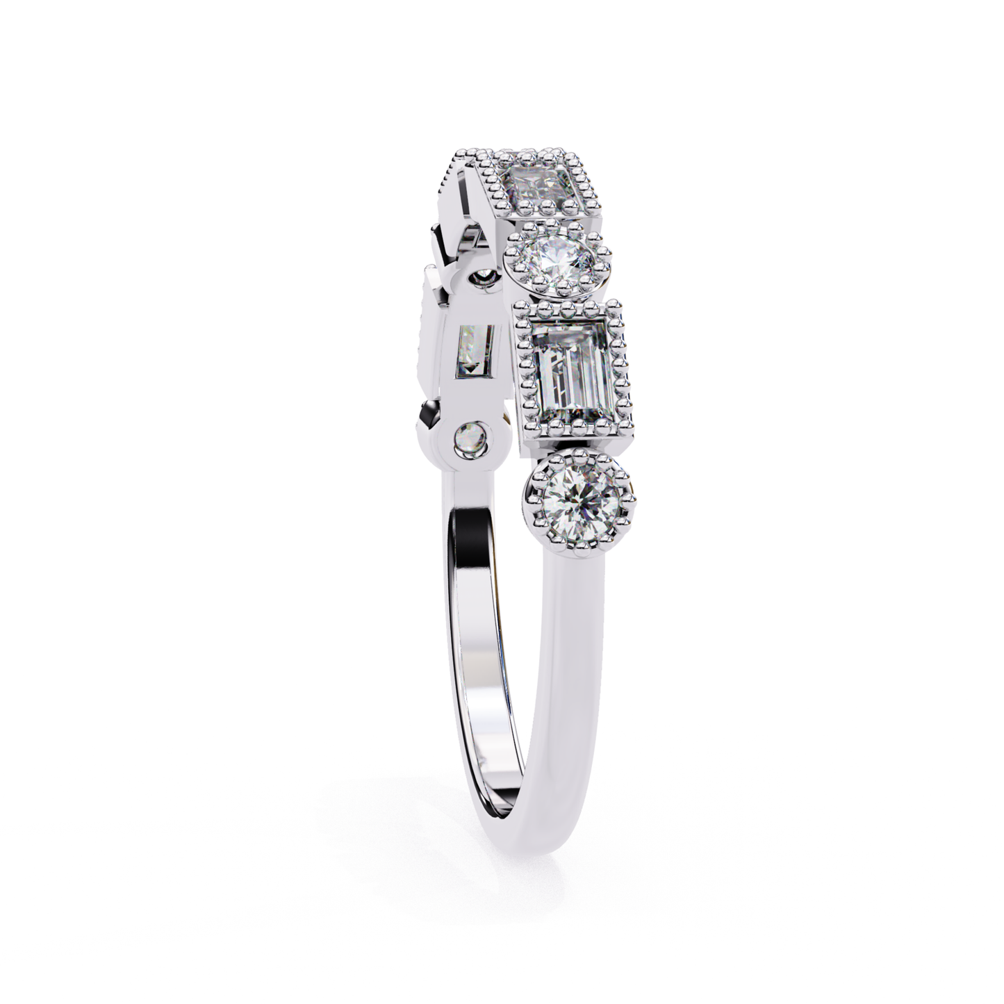 ide View Of White Gold Diamond Ring Featuring Geometric Stone Arrangement