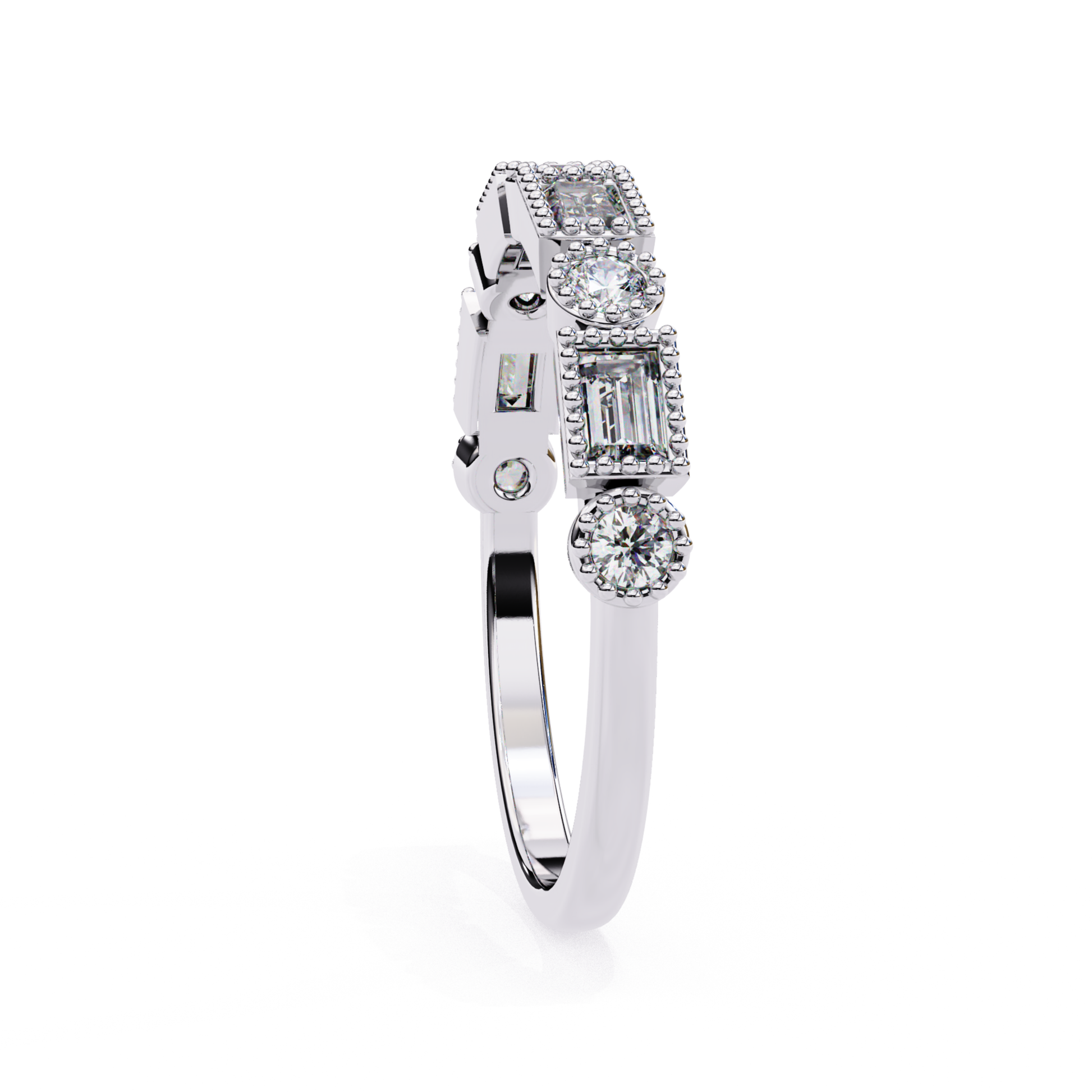 ide View Of White Gold Diamond Ring Featuring Geometric Stone Arrangement