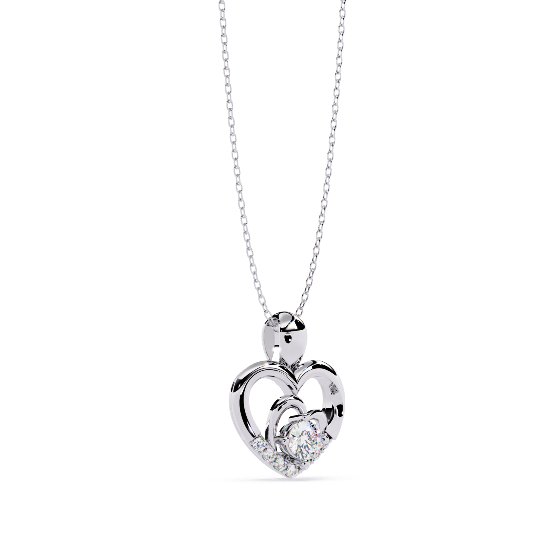 White gold heart diamond pendant front view