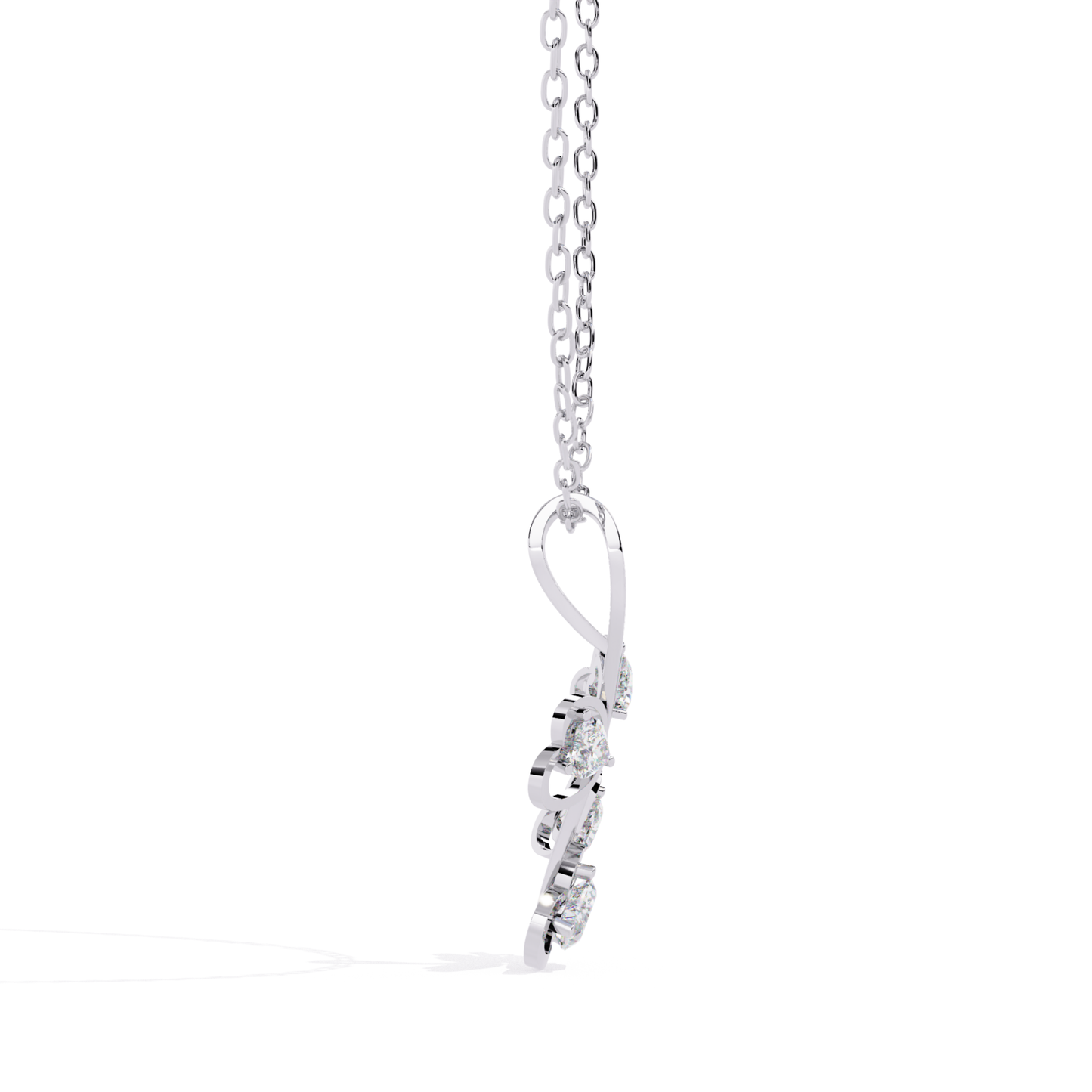 White gold heart diamond pendant profile view