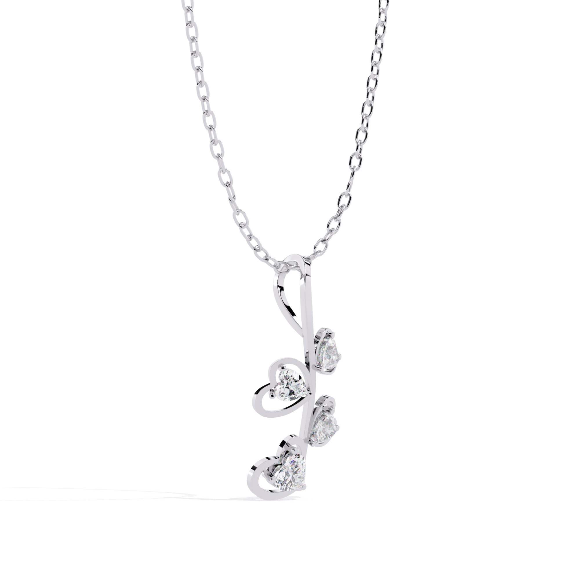 White gold heart diamond pendant side view