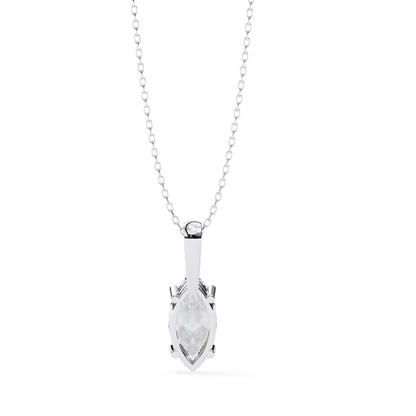 White gold pendant with a clean back design and marquise-shaped diamond.