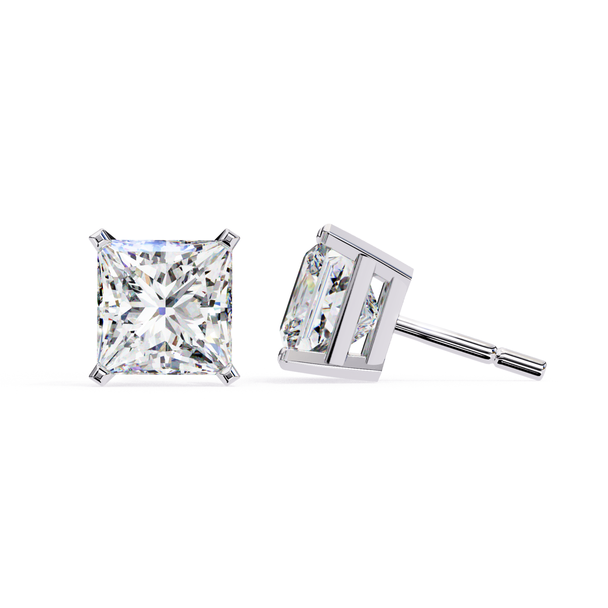 Radiant Cut Diamond Stud Earrings In White Gold Basket Setting