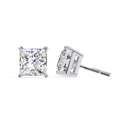 Radiant Cut Diamond Stud Earrings In White Gold Basket Setting
