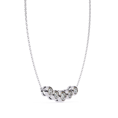 White gold necklace with round diamonds in bezel setting angle view