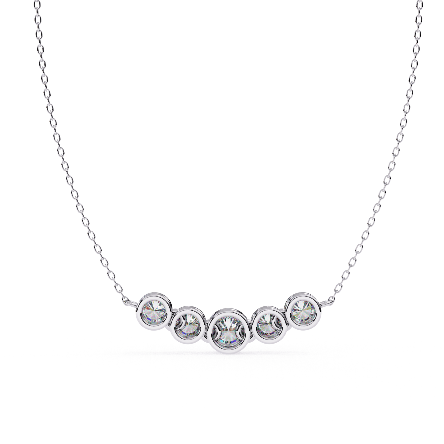Back side of white gold round diamond necklace