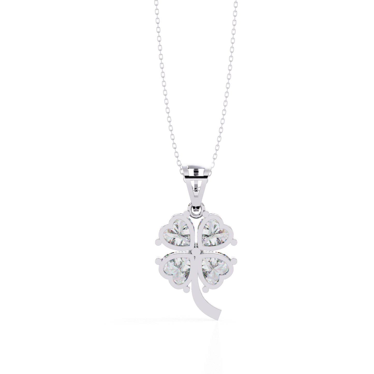 White gold flower necklace back view with round diamonds