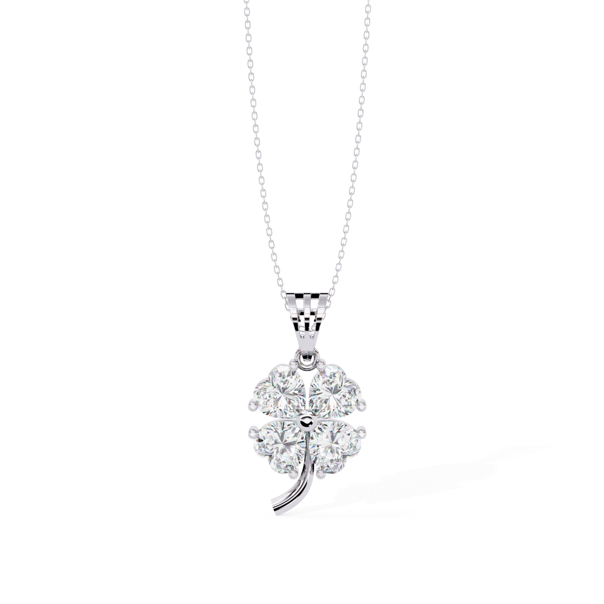 White gold flower necklace with round diamond setting front view