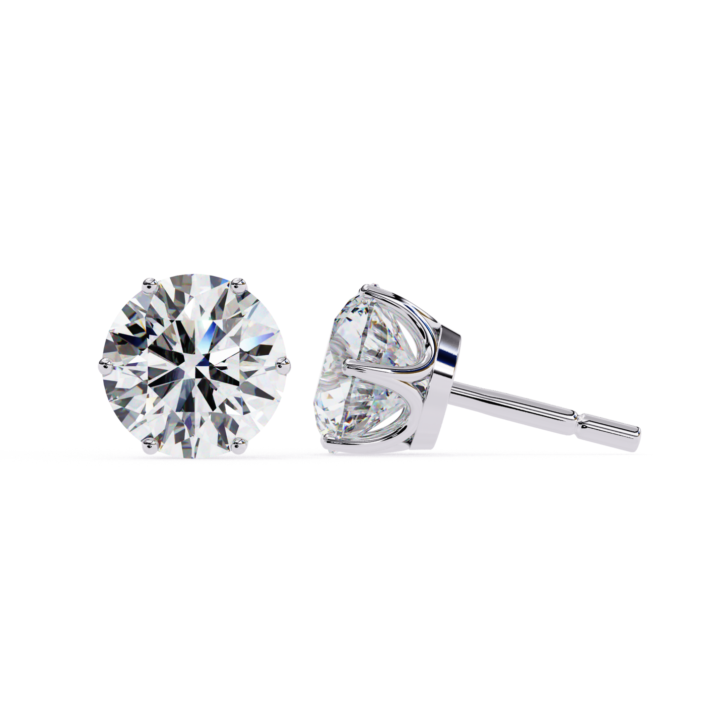 Round diamond stud earring in white gold setting