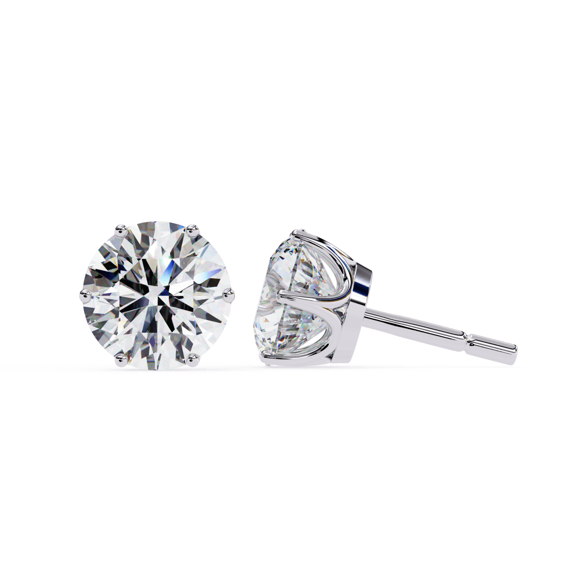 Round diamond stud earring in white gold setting