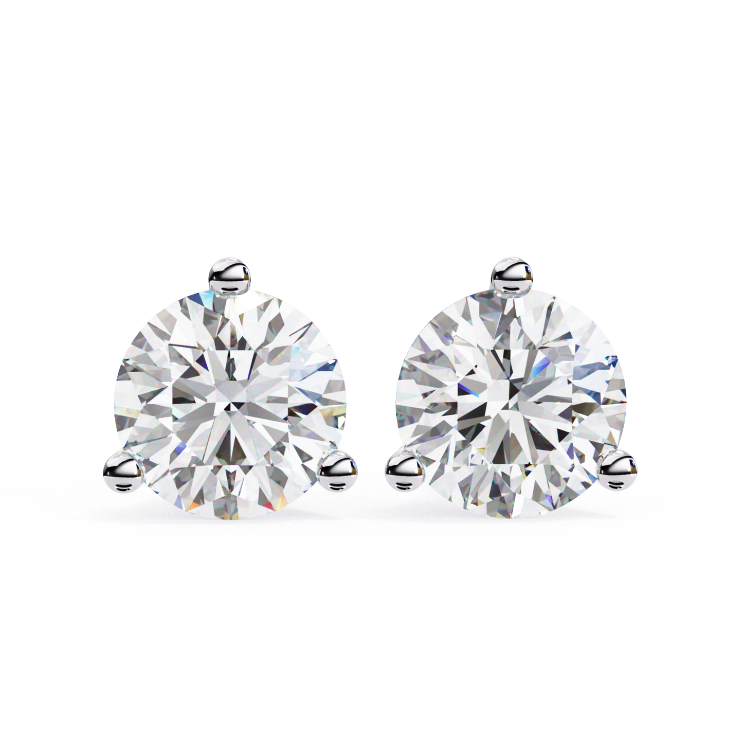 White gold stud earrings set with round diamonds