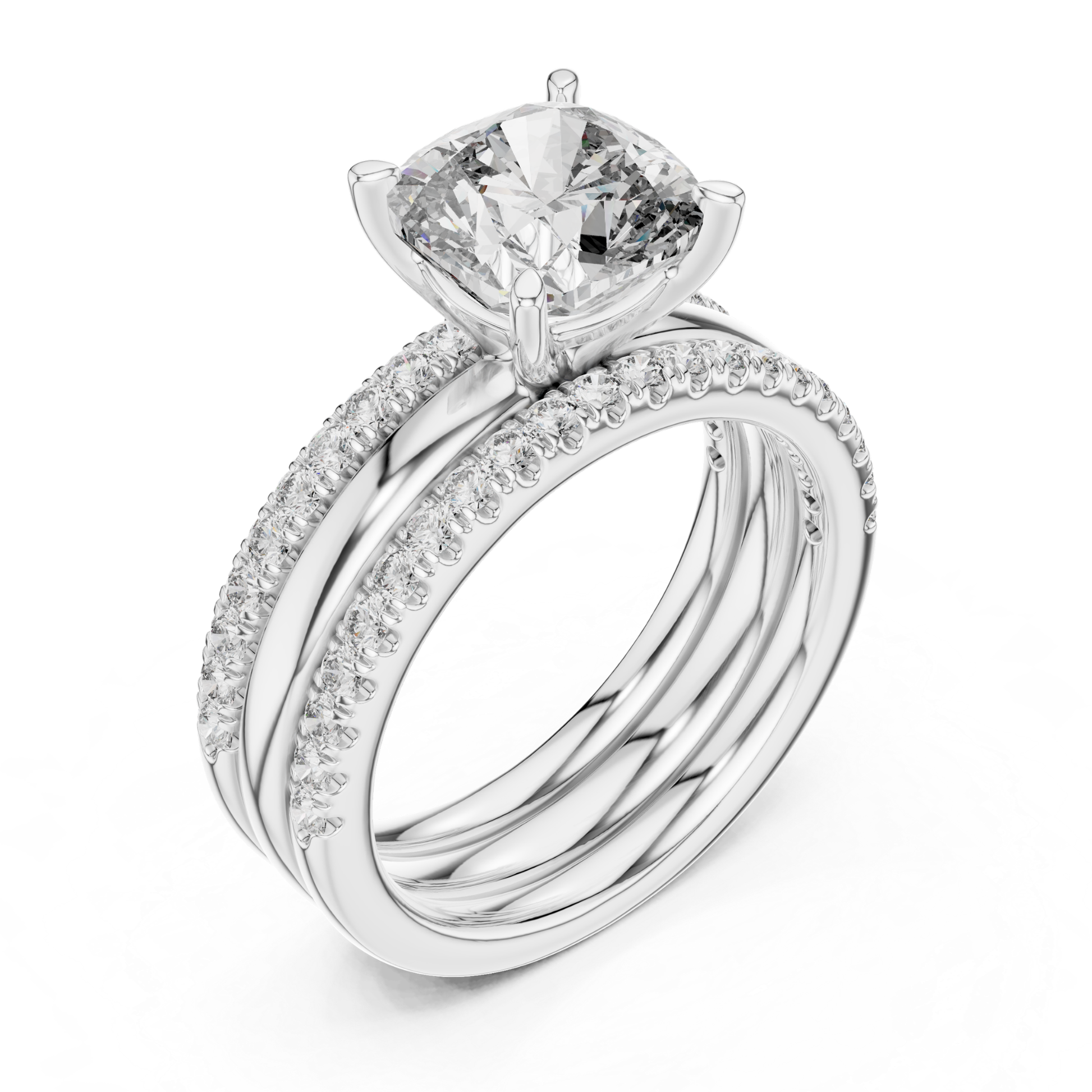 White gold cushion cut diamond layered bridal ring set
Cushion cut diamond ring with pave layered bands
White gold multi band cushion diamond ring
Cushion diamond engagement ring with stacked bands
White gold pave diamond bridal ring set
Cushion cut solitaire ring with layered shank
Diamond pave layered band engagement ring
White gold cushion diamond stackable ring set
Cushion cut diamond ring with curved bands
White gold layered diamond engagement ring