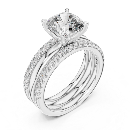 White gold cushion cut diamond layered bridal ring set
Cushion cut diamond ring with pave layered bands
White gold multi band cushion diamond ring
Cushion diamond engagement ring with stacked bands
White gold pave diamond bridal ring set
Cushion cut solitaire ring with layered shank
Diamond pave layered band engagement ring
White gold cushion diamond stackable ring set
Cushion cut diamond ring with curved bands
White gold layered diamond engagement ring