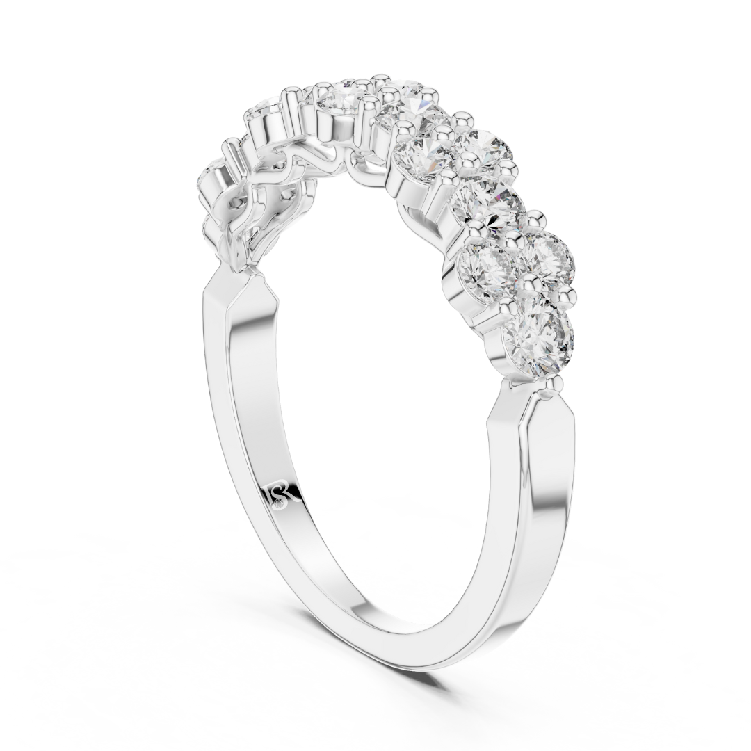 Vertical view white gold diamond cluster band
White gold round diamond band upright angle
Diamond cluster wedding band vertical profile
White gold multi diamond anniversary ring
Round diamond stackable band vertical view
Shared prong diamond band white gold
White gold floral diamond band ring
Minimal diamond cluster ring upright angle
White gold round diamond statement band
Upright white gold diamond wedding band