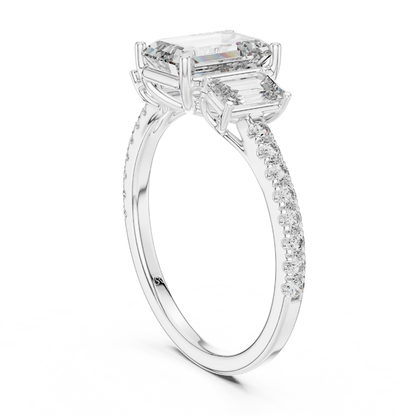 Back view of emerald cut three stone diamond ring in white gold
White gold emerald diamond ring with pave band back angle
Emerald cut diamond engagement ring rear profile
Three stone emerald diamond ring back view in white gold
White gold ring with emerald cut diamonds rear view
Emerald cut lab diamond ring with pave band back profile
Minimal white gold emerald diamond ring back angle
Rear view of three stone diamond ring with pave band
Classic emerald cut engagement ring in white gold back view
White gold 