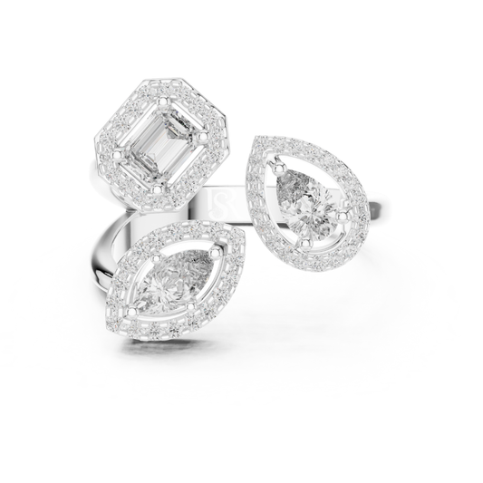 White gold multi shape diamond halo ring
Open style white gold diamond statement ring
Emerald and marquise diamond halo ring in white gold
Modern white gold multi diamond ring
Halo diamond ring with mixed stone shapes
White gold designer ring with diamond halos
Elegant multi shape diamond ring in white gold
Contemporary open ring with halo diamonds
White gold statement ring with emerald and marquise diamonds
Luxury multi stone halo ring in white gold