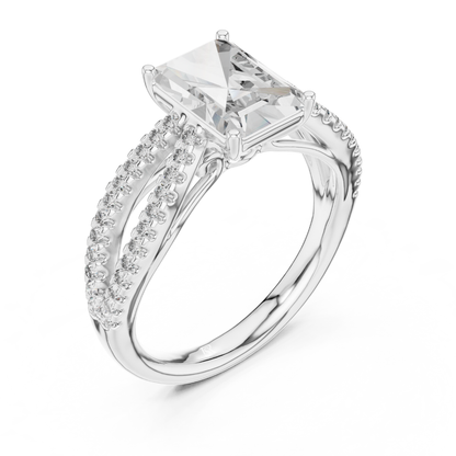 Angled side view radiant cut diamond ring in white gold
White gold radiant diamond ring with split pave shank
Radiant cut diamond engagement ring angled side profile
White gold radiant center stone ring with pave band
Side angle radiant diamond bridal ring in white gold
White gold radiant diamond ring with double split shank
Elegant radiant cut ring with pave diamond detailing
Angled profile radiant diamond ring with polished white gold band
Luxury white gold radiant cut diamond engagement ring
White gold r