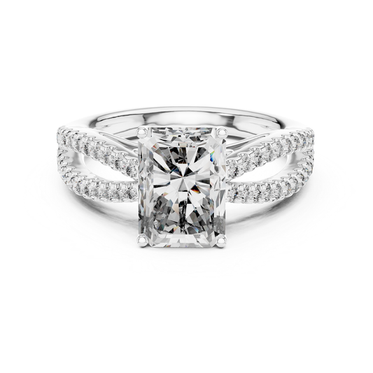White gold radiant cut diamond split shank ring
Radiant cut diamond ring with double pave band in white gold
White gold radiant diamond bridal ring with split band
Split shank radiant cut engagement ring in white gold
Radiant lab diamond ring with pave side diamond
White gold radiant diamond ring with crossover shank
Elegant radiant cut diamond ring in white gold
White gold radiant diamond ring with double band design
Luxury radiant cut engagement ring with pave detailing
Radiant center stone diamond ring