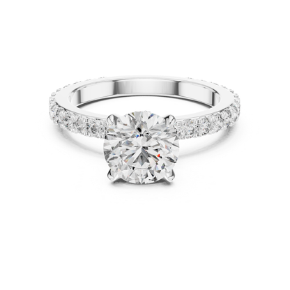White gold round diamond solitaire engagement ring
Round cut diamond ring with pave band
White gold solitaire ring front view
Classic round diamond engagement ring in white gold
Pave diamond band with round center stone
Minimalist white gold diamond solitaire ring
Round brilliant diamond ring with slim pave band
White gold prong set diamond engagement ring
Elegant solitaire diamond ring close up
Front view white gold round diamond ring