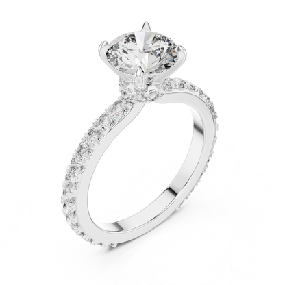 White gold round diamond solitaire ring
Round cut diamond ring with hidden halo
White gold engagement ring with pave band
Round diamond ring side angle view
Four prong round diamond solitaire ring
Hidden halo round diamond ring in white gold
Pave set diamond band with round center stone
Classic round diamond engagement ring profile
White gold round diamond ring with pave shank
Round brilliant diamond solitaire ring side view