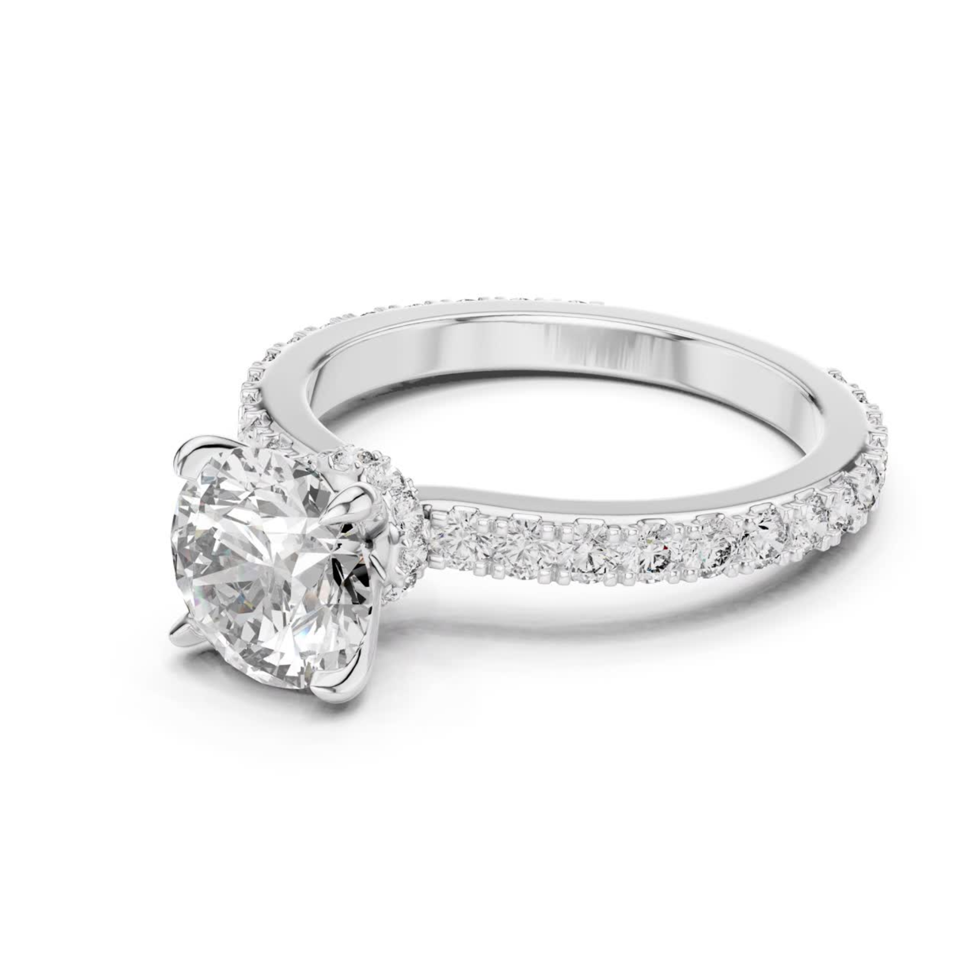 White gold round diamond solitaire ring side view
Round cut diamond ring with pave band profile
White gold solitaire ring side angle
Round diamond engagement ring side profile
Pave diamond band with round center diamond
White gold four prong diamond ring
Round brilliant diamond solitaire ring side view
Diamond pave band ring in white gold
Classic round diamond ring profile view
White gold round diamond ring close up side angle