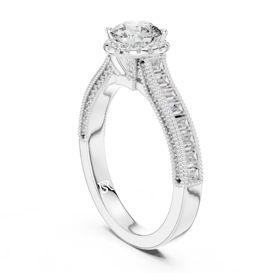 white gold round diamond ring
white gold diamond halo ring
white gold baguette side diamond ring
white gold classic diamond jewelry
white gold round diamond band
white gold diamond ring side view
white gold luxury diamond ring
white gold fine diamond ring
white gold diamond ring detail view
white gold elegant diamond ring