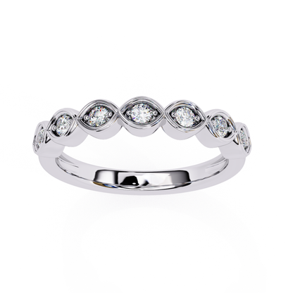 White gold band with round diamond bezels
Round diamond bezel style white gold ring
White gold ring showing round diamond settings
White gold band with circular diamond mounts
Front view white gold ring with bezel diamonds
White gold ring featuring round diamond holders
Close view round diamonds set in white gold
White gold ring with smooth bezel design
Round diamond bezel pattern white gold band
White gold ring with round diamond detailing