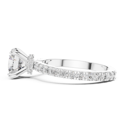 White gold round solitaire diamond ring side angle
Round diamond ring with double pave band
White gold engagement ring profile detail
Round brilliant diamond ring side perspective
Hidden halo round diamond ring in white gold
White gold pave diamond shank ring
Round cut diamond solitaire ring gallery view
Four prong round diamond ring side profile
White gold round diamond ring side detail
Classic round diamond ring with pave setting