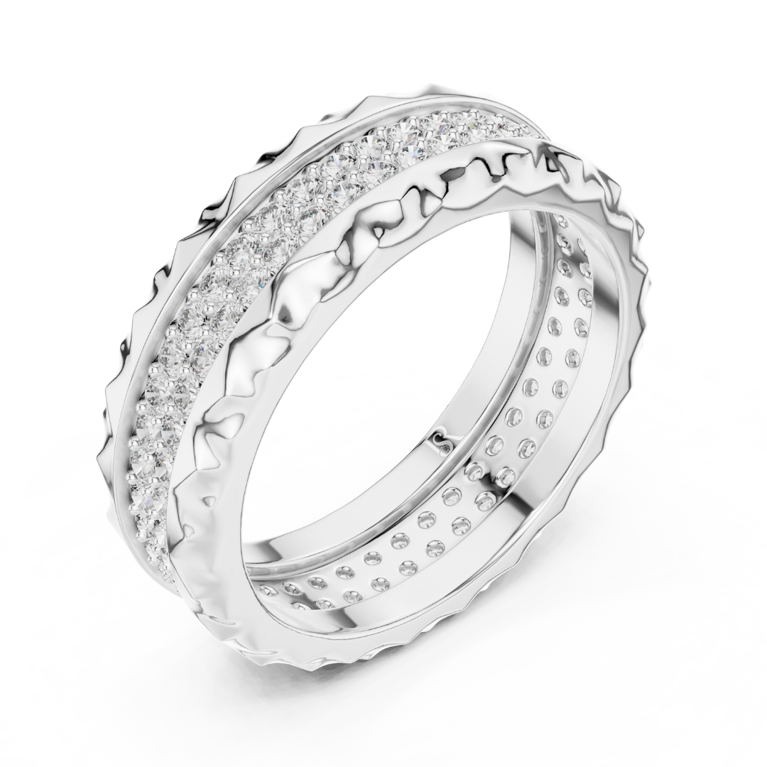 White gold eternity ring with textured diamond band
Round diamond eternity band in polished white gold
White gold pave diamond ring with carved texture
Modern white gold eternity ring with round diamonds
Luxury white gold band with sparkling diamond rows
Textured white gold ring with continuous round diamonds
Elegant white gold diamond eternity band design
Wide white gold ring with pave set round diamonds
White gold anniversary band with textured edges
Statement white gold diamond ring with bold texture