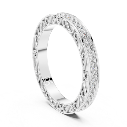 White gold vintage diamond eternity band
Round diamond eternity ring in white gold
White gold engraved diamond wedding band
Slim white gold eternity ring for women
Vintage style diamond band in white gold
Elegant white gold diamond stackable ring
Fine diamond eternity wedding band ring
White gold round diamond anniversary band
Classic eternity ring with side diamonds
Luxury white gold diamond band angle view