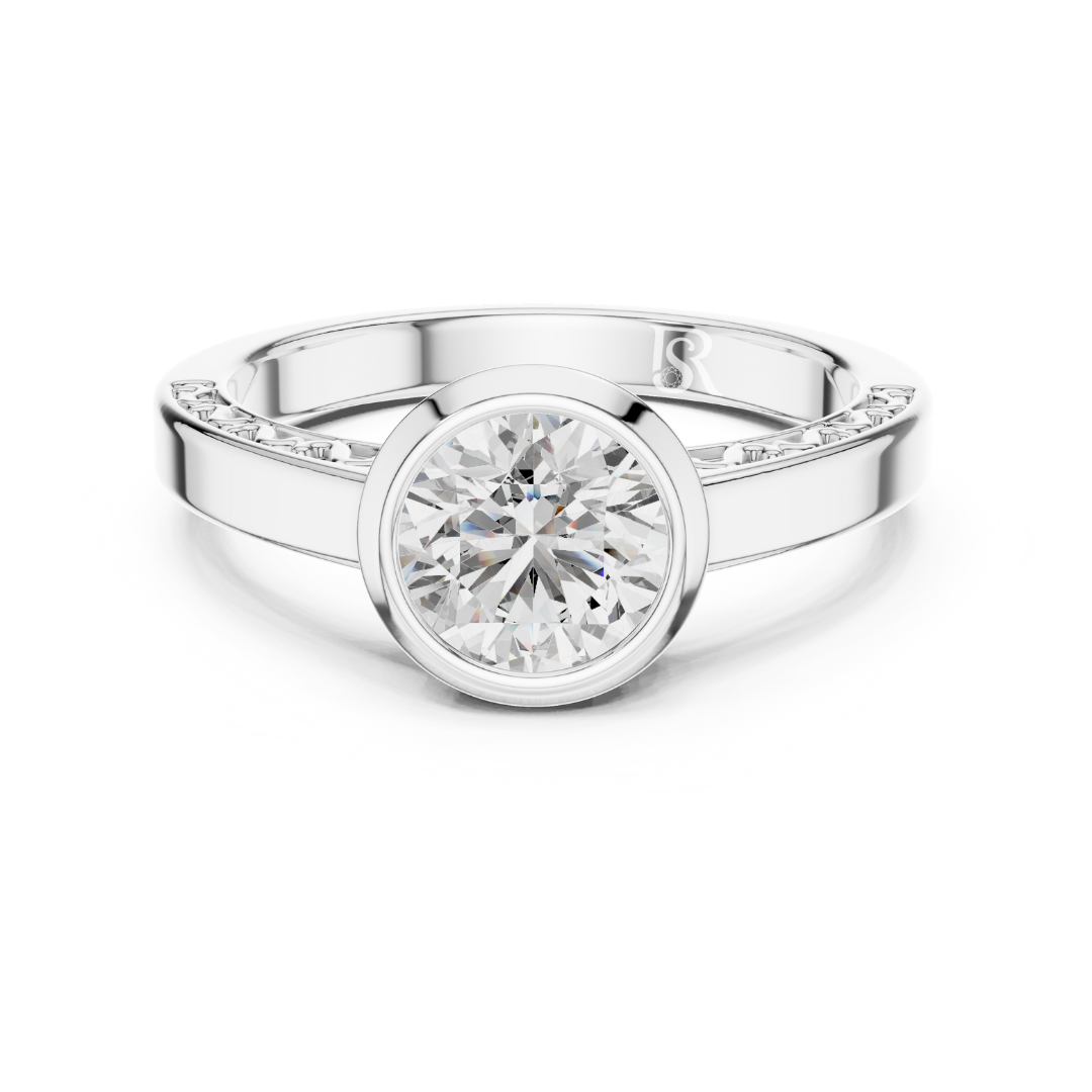 Bezel set round diamond ring front view
Round diamond bezel ring with smooth band
Minimal bezel round diamond ring design
Classic bezel setting round diamond band
Clean finish bezel round diamond ring
Everyday wear bezel set round diamond ring
Modern bezel round diamond ring close view
Simple bezel style round diamond band
Polished bezel round diamond ring image
Elegant bezel round diamond ring design