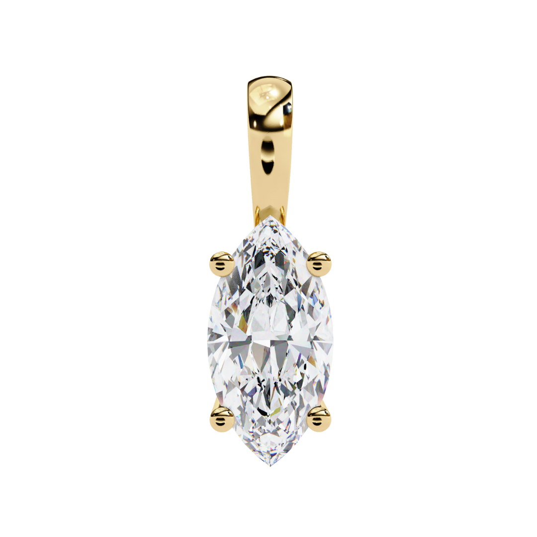 Yellow gold pendant with a pear-shaped diamond set in a simple prong setting.