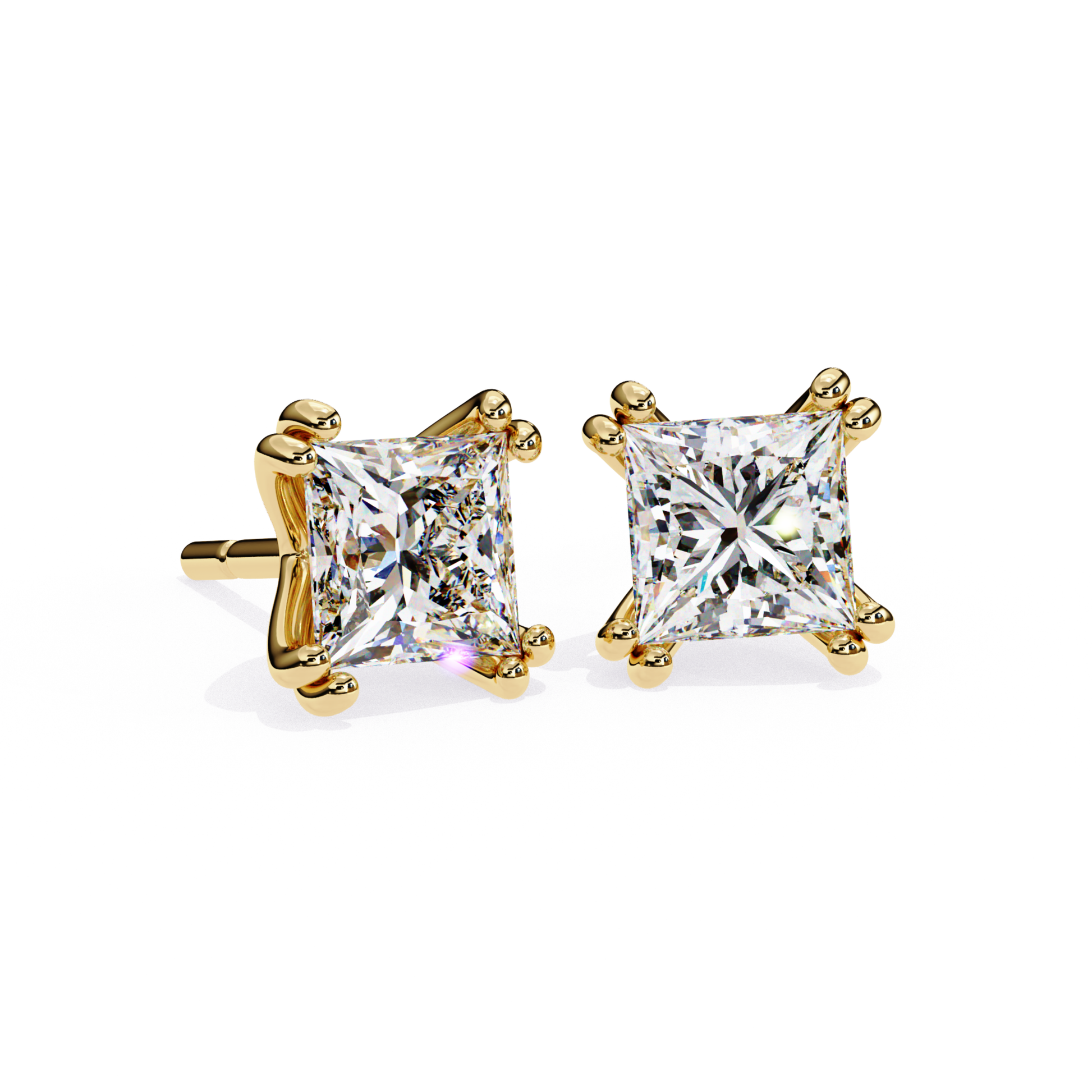 Yellow gold diamond stud earrings with prong setting
