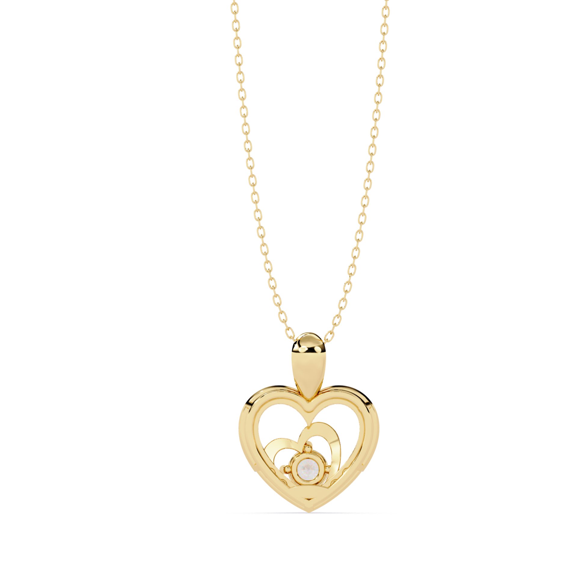 Yellow gold heart pendant back view