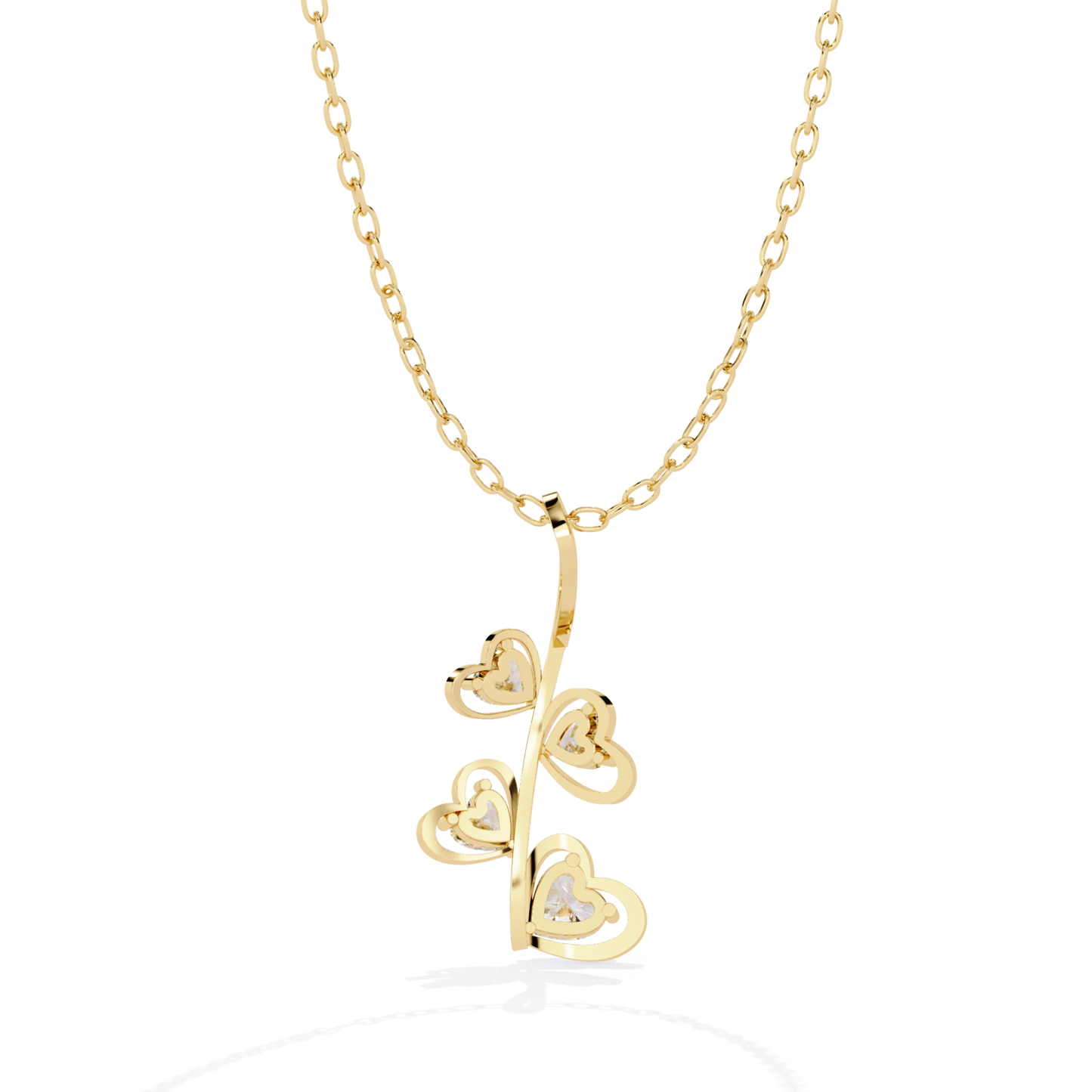 Yellow gold heart diamond pendant straight view