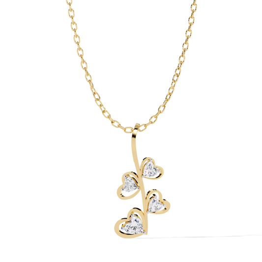 Yellow gold heart diamond pendant vertical design