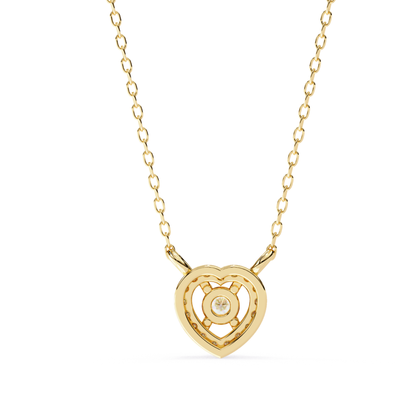 Back view of a yellow gold necklace pendant with an open heart setting and center stone mount.