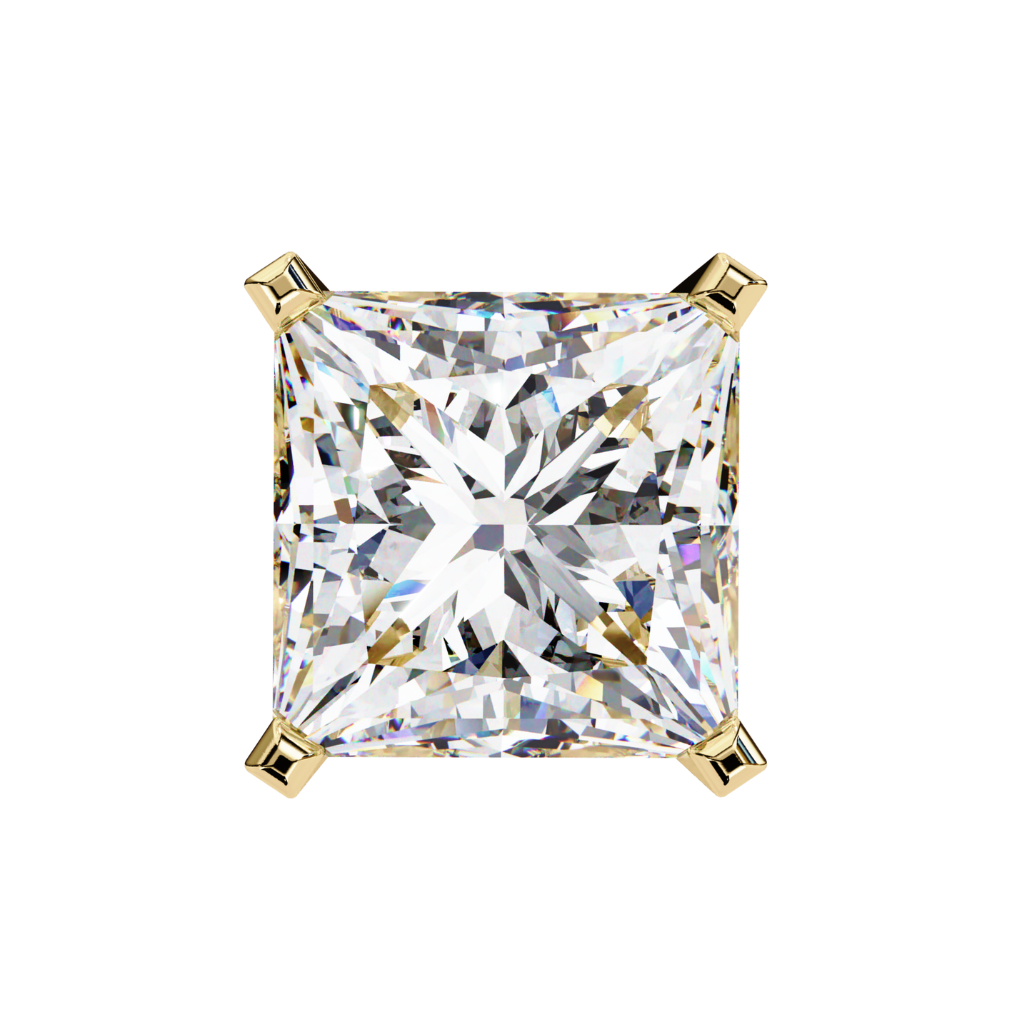 Radiant Cut Diamond Ear Stud In Yellow Gold Four Prong Mount