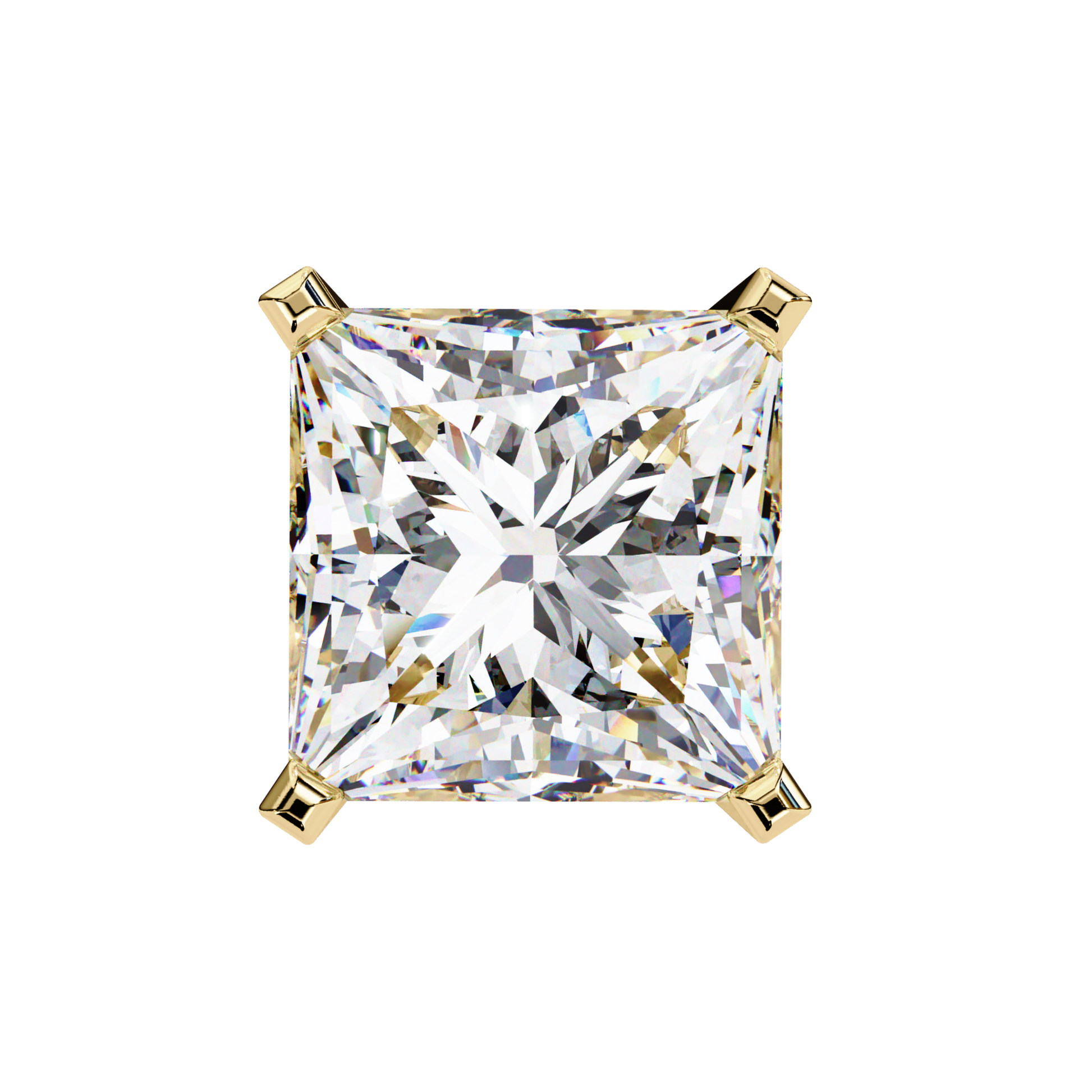 Radiant Cut Diamond Ear Stud In Yellow Gold Four Prong Mount