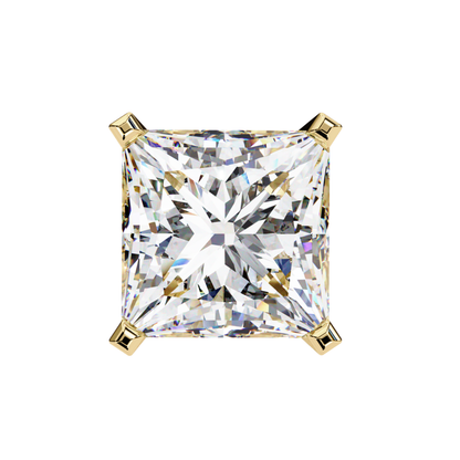 Radiant Cut Diamond Ear Stud In Yellow Gold Four Prong Mount