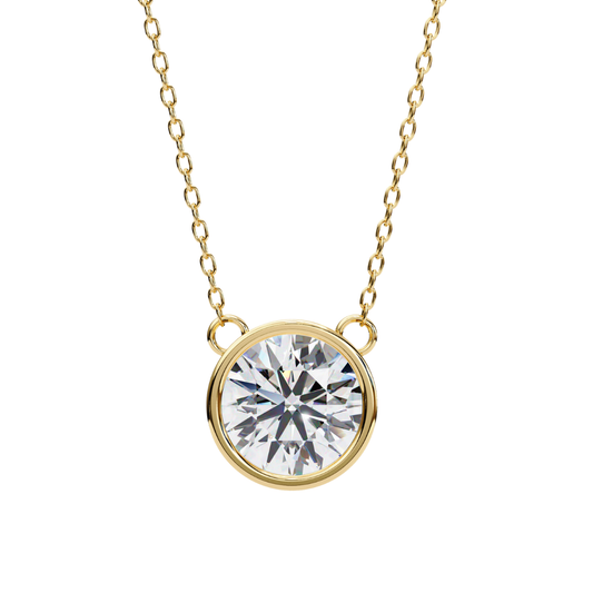 Yellow gold chain necklace with round diamond in bezel setting