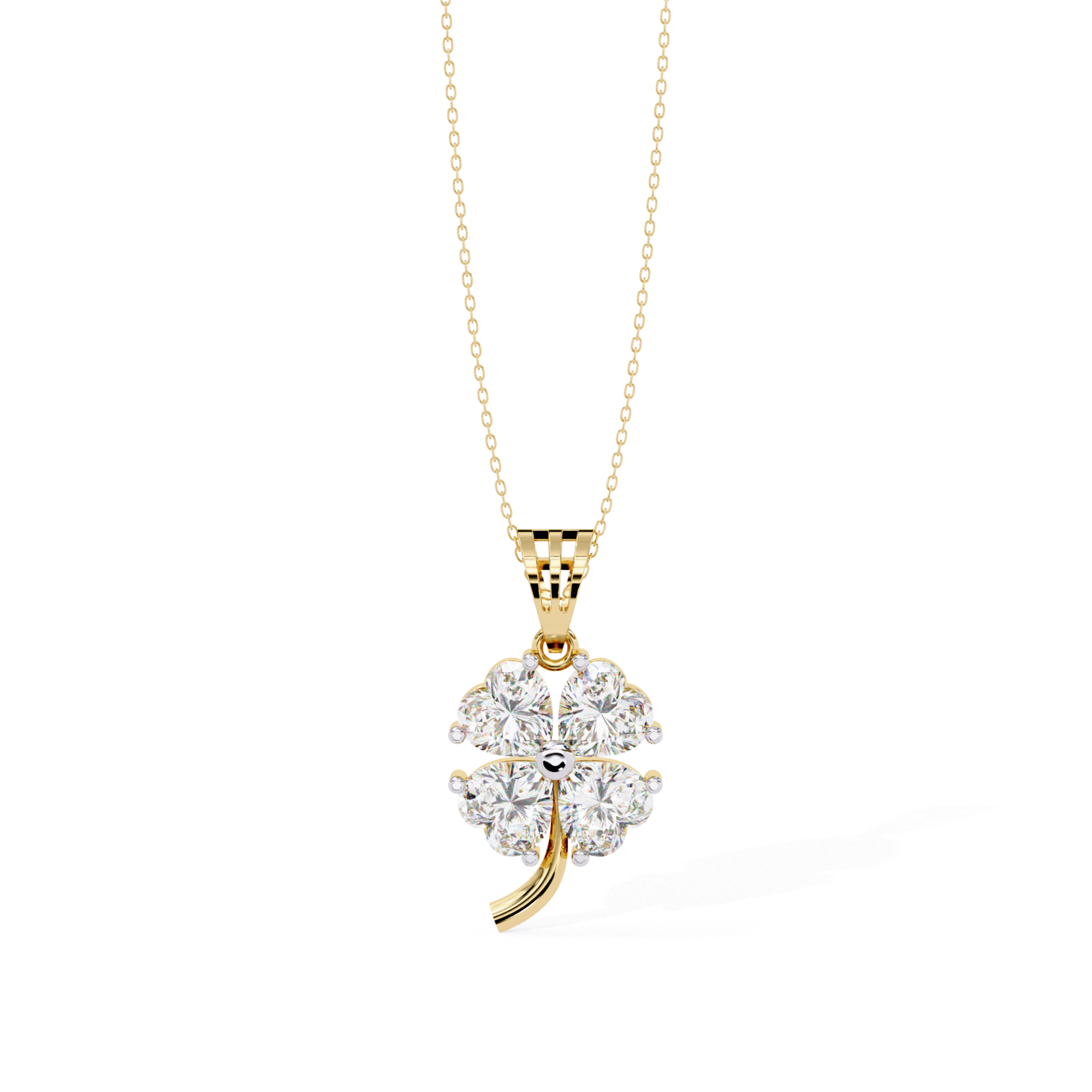 Yellow gold flower necklace with round diamonds front view