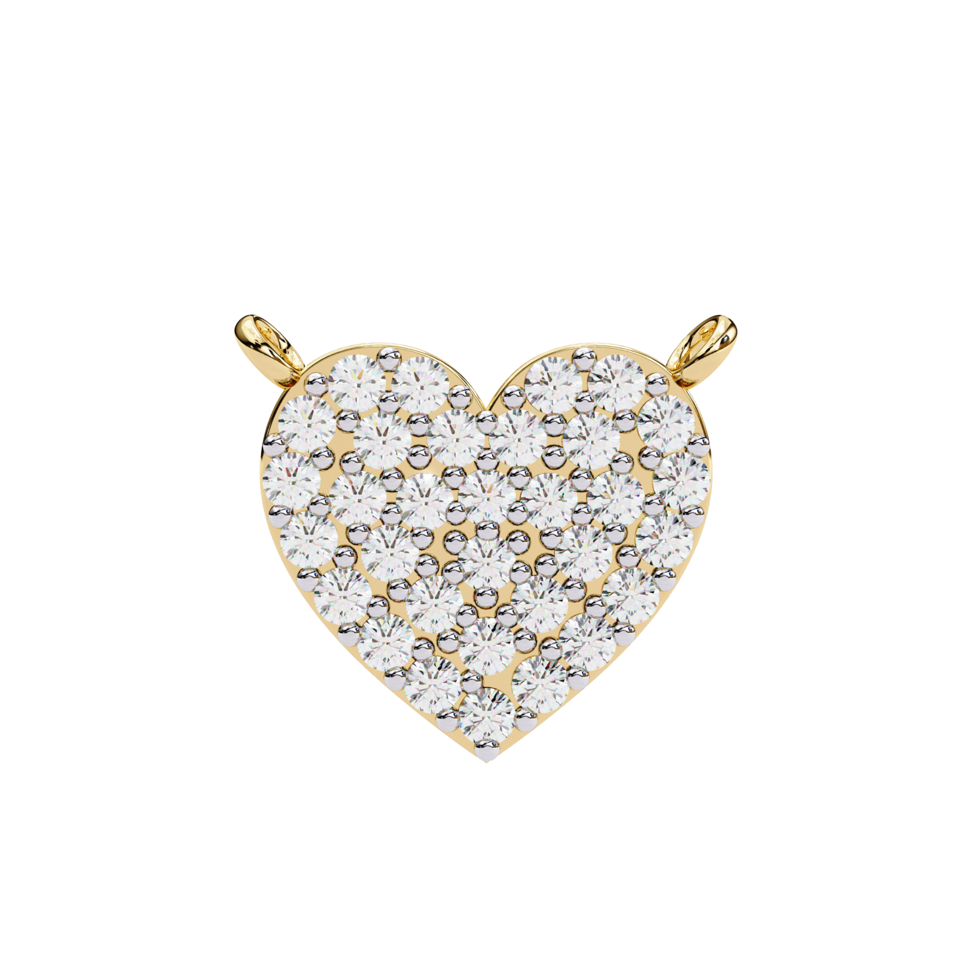 Yellow gold heart pendant with round diamond setting front view