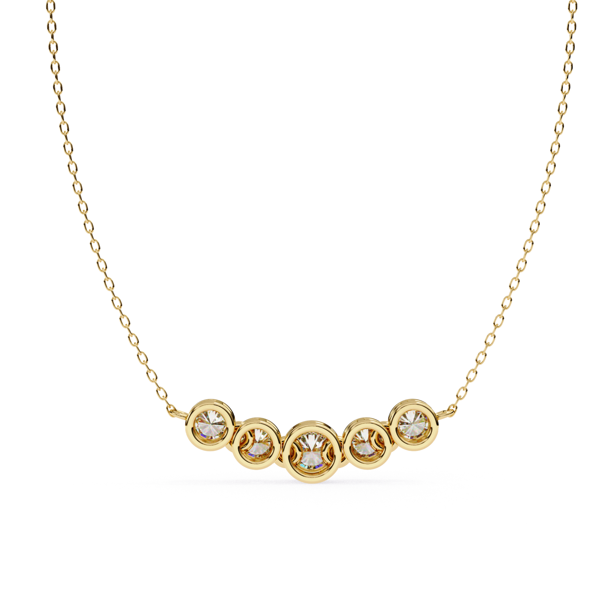 Yellow gold necklace rear side showing round diamonds