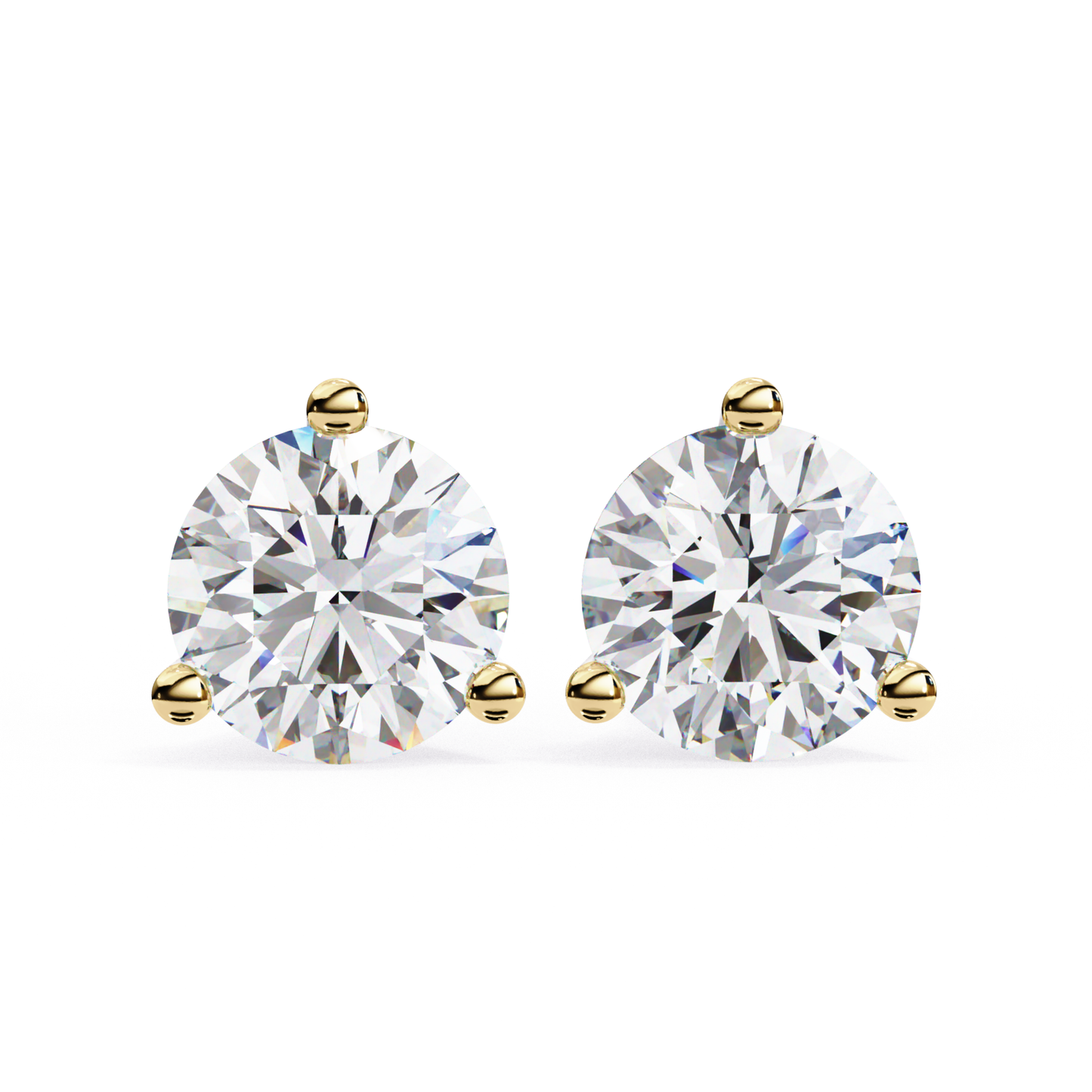 Yellow gold stud earrings set with round diamonds