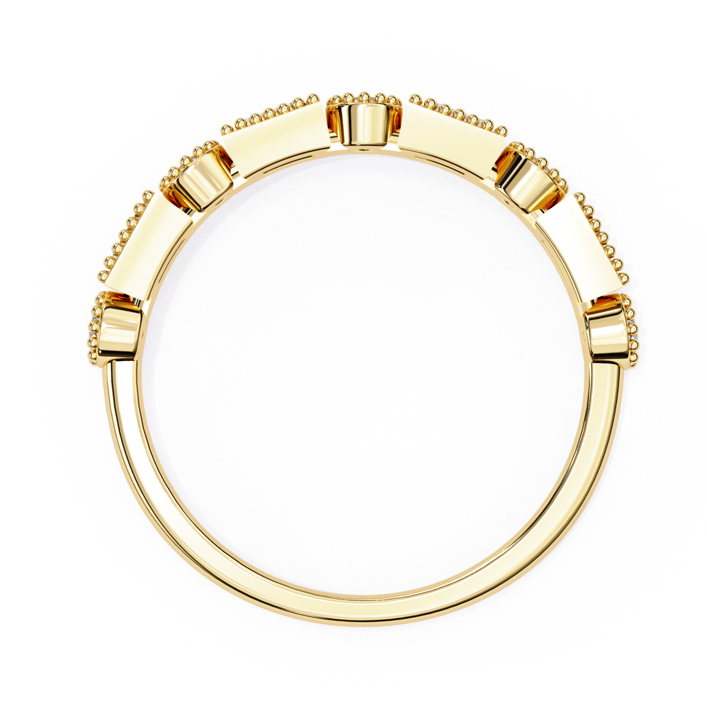 Close-up of yellow gold band ring showing polished finish