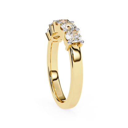 Yellow gold ring side profile view
Gold band with visible diamond height
Side angle gold ring with diamonds
Yellow gold band showing prong setting
Profile design of gold diamond ring
Gold ring side with raised stones
Diamond mount detail on gold band
Side look yellow gold ring design
Gold band profile with diamond row
Side structure of yellow gold ring