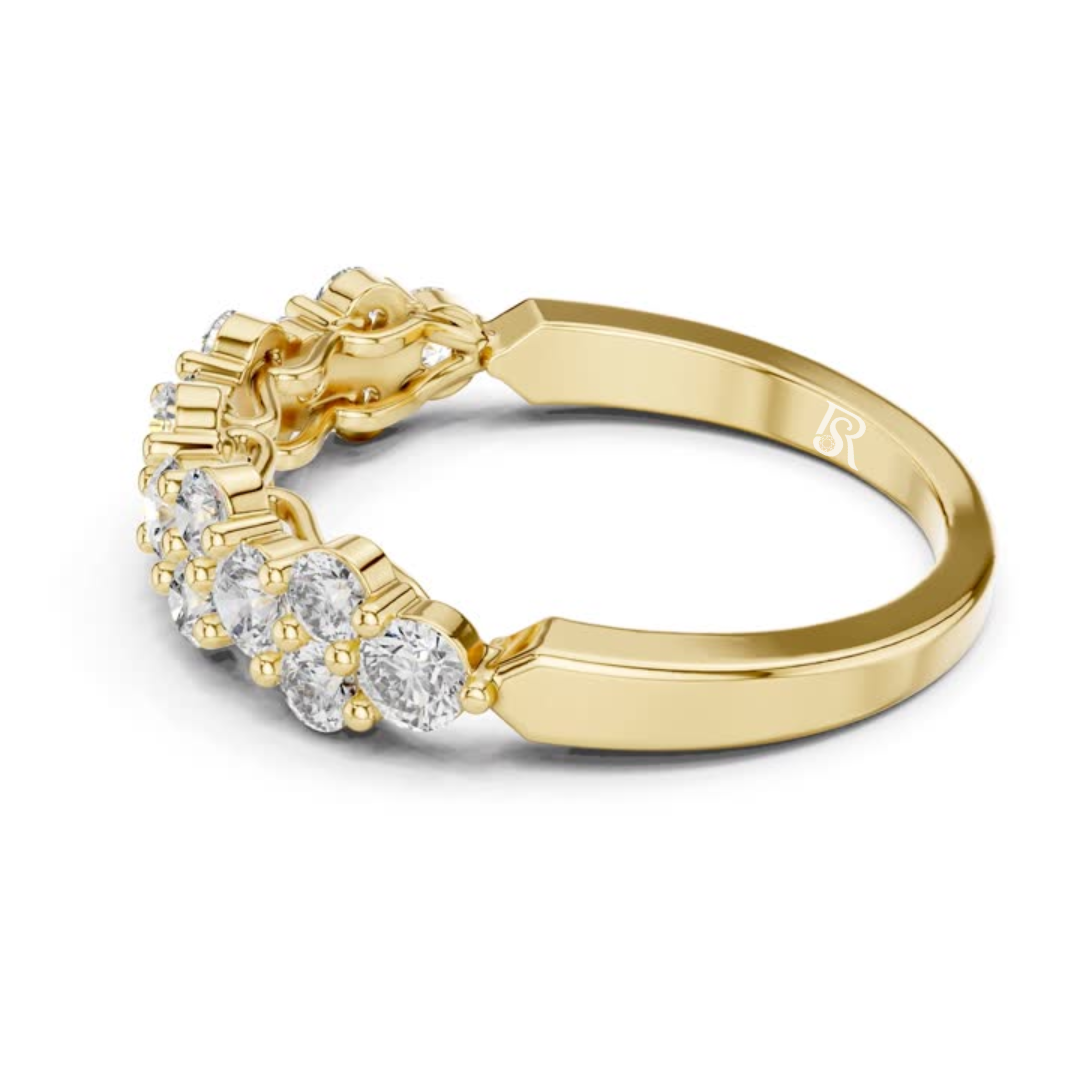 Side view yellow gold diamond cluster band ring
Yellow gold round diamond band side angle
Diamond cluster wedding band side view
Yellow gold multi diamond ring side profile
Round diamond stackable band side view
Shared prong diamond band yellow gold
Yellow gold floral diamond ring side view
Minimal diamond cluster band side angle
Yellow gold round diamond statement band
Side profile diamond anniversary band ring